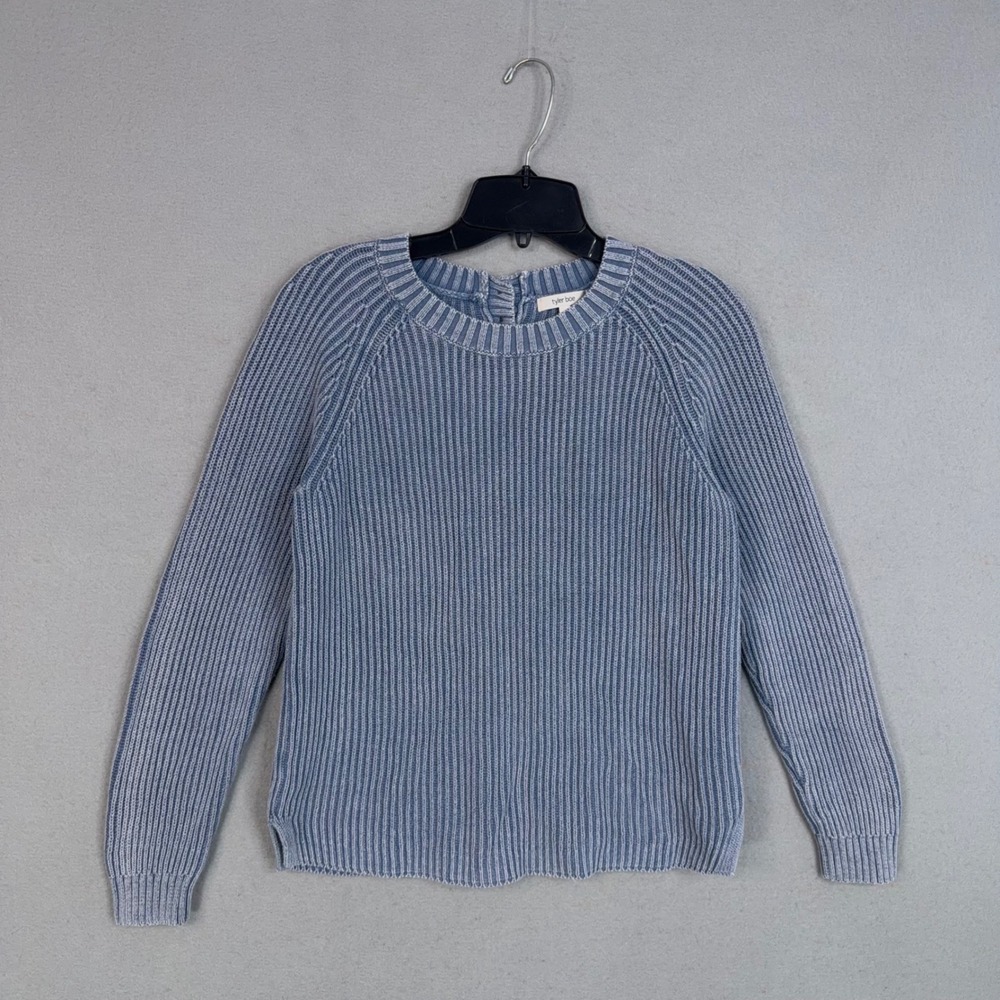 Tyler Boe Sweater Womens Small Blue Ribbed Knit Button Back Casual Preppy